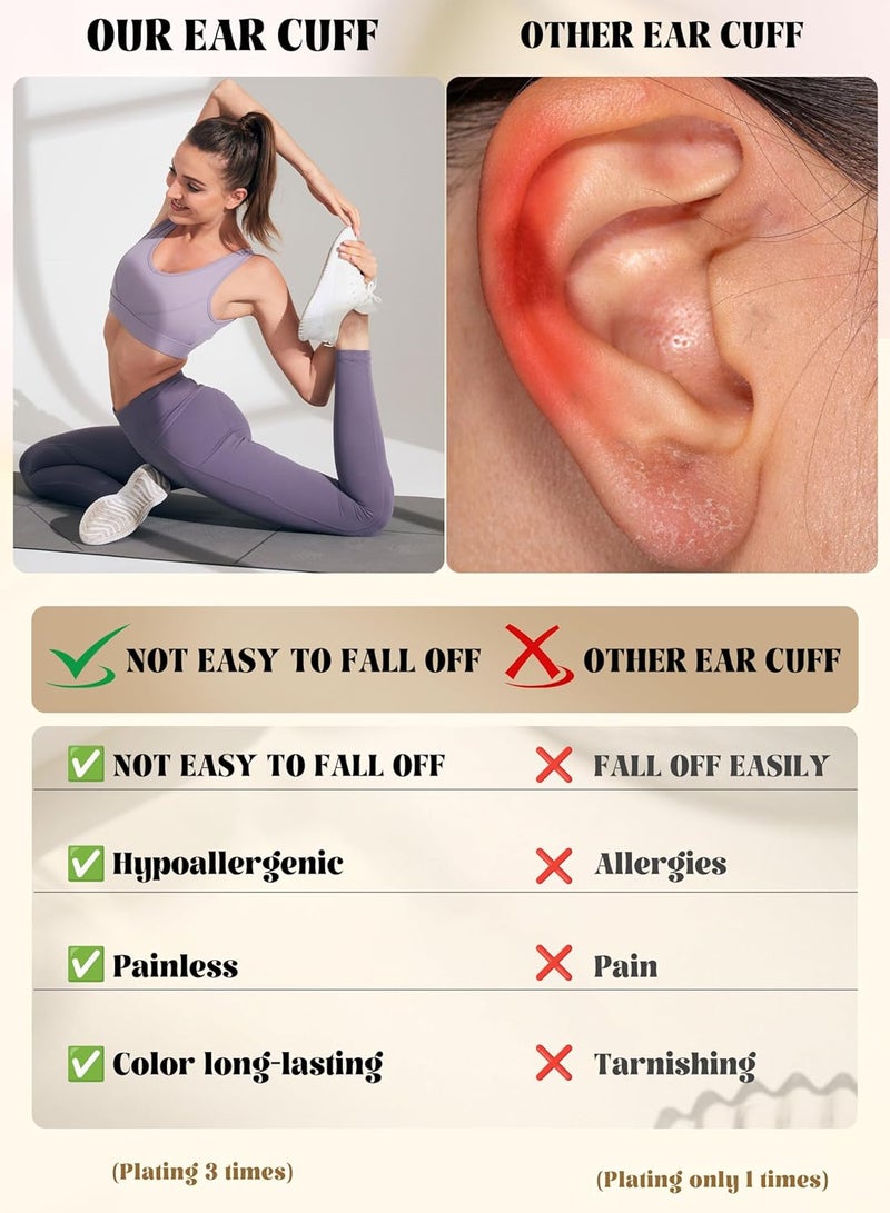 Fansilver 3Pcs Ear Cuff Earrings for Women Non Piercing14K Gold Plated Ear Cuffs Clip on Cartilage Earrings Adjustable Fake Earrings Lightweight - Image 5